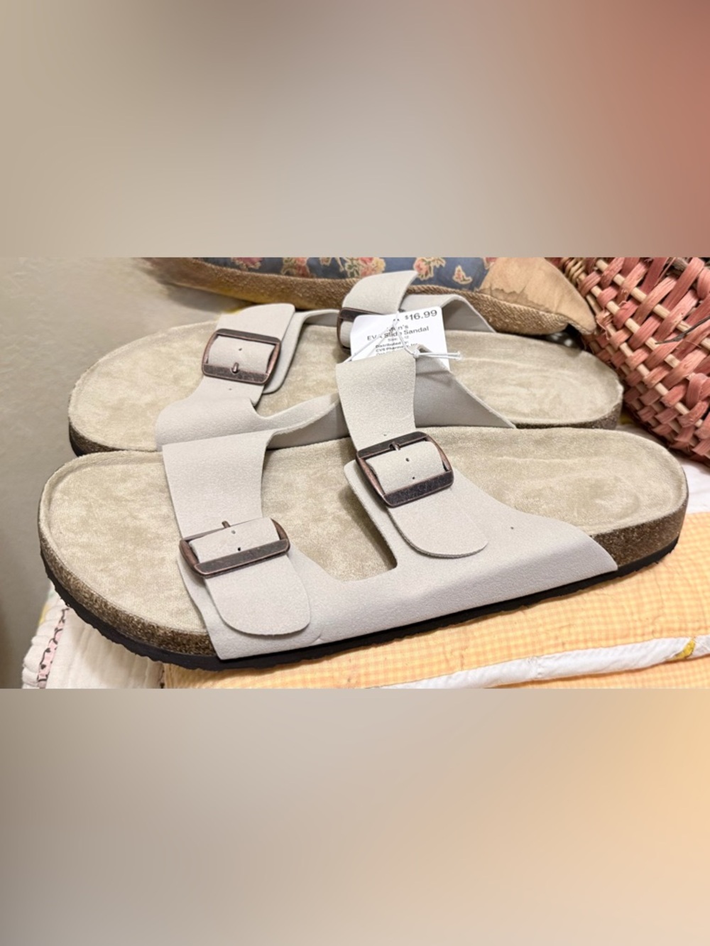 Sun&Sky EVA Slide Sandals in Beige Vegan Suede Size 11 Size 12
